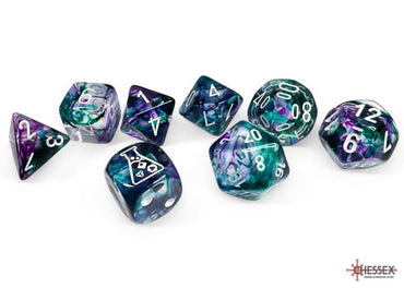 NEBULA 7-DIE SET POLYHEDRAL FLUORITE/WHITE