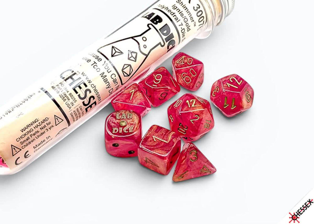 SHIMMER 7-DICE SET POLYHEDRAL IGNIS/GOLD