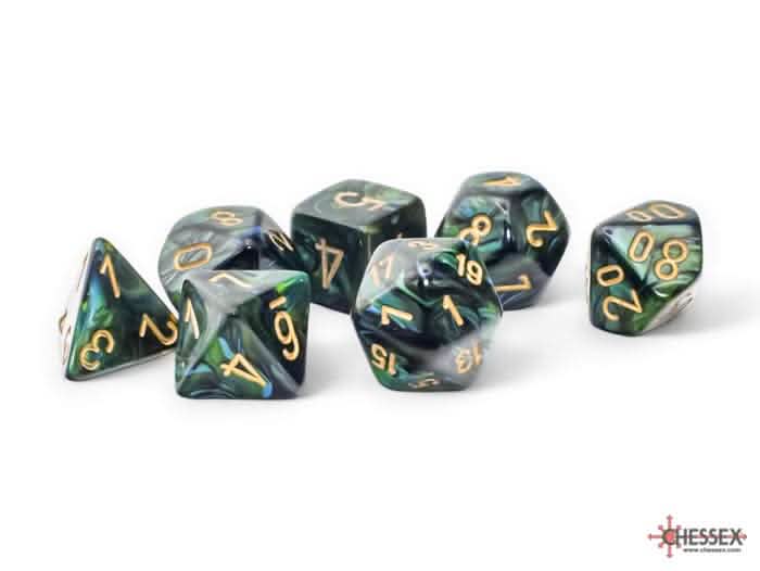 SCARAB 7-DIE SET MEGA-HEDRAL JADE/GOLD