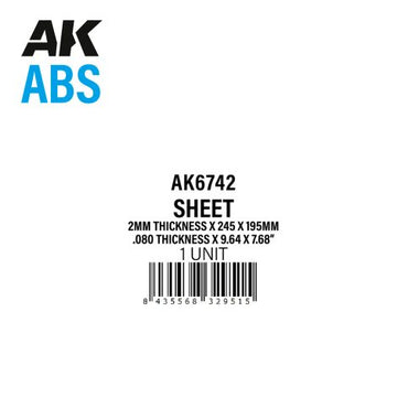 AK Interactive ABS Sheet - 2mm thickness x 245 x 195mm x 1 unit