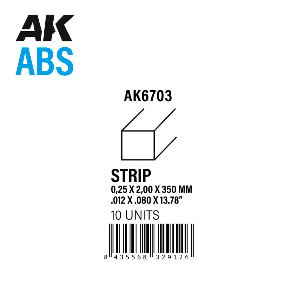 AK Interactive ABS Strip - 0.25 x 2.00 x 350mm x 10 units