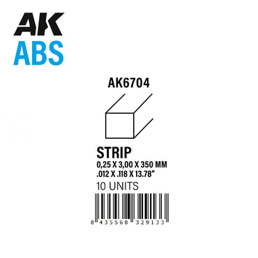 AK Interactive ABS Strip - 0.25 x 3.00 x 350mm x 10 units