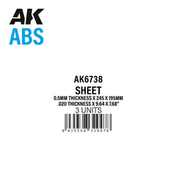 AK Interactive ABS Sheet - 0.5mm thickness x 245 x 195mm x 3 units