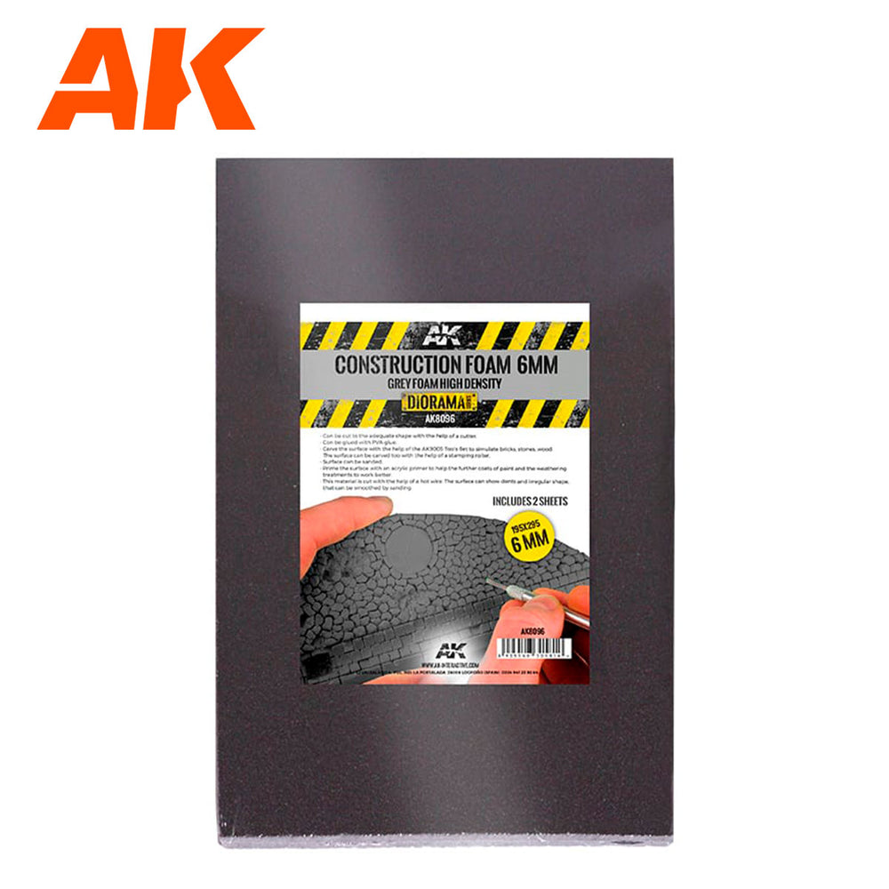 AK Interactive Construction Foam 6mm - Grey Foam 195 X 295mm includes 2 sheets