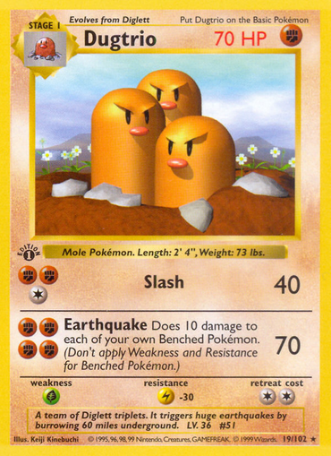 Dugtrio (19/102) (Shadowless) [Base Set 1st Edition]