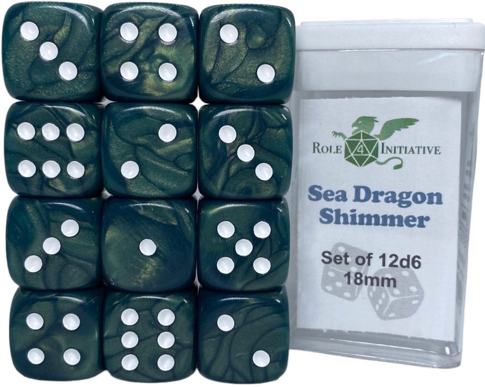 SET OF 12D6 PIPS DICE: SEADRAGON SHIMMER 18MM