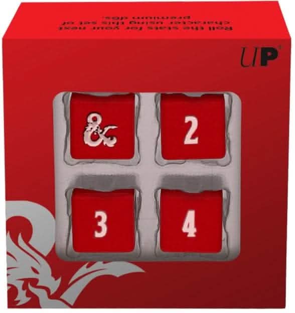 UP DICE HEAVY METAL DND D6 RED/WHITE 4CT