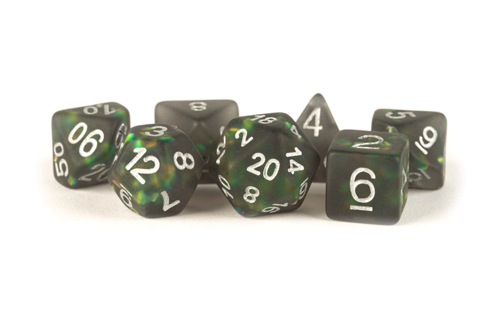 RESIN 7 DICE SET ICY OPAL BLACK 16MM