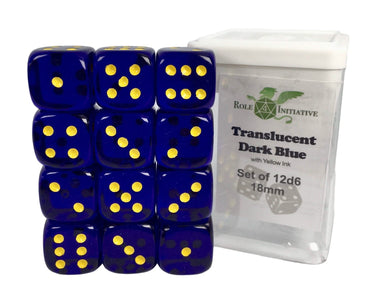SET OF 12D6 PIPS DICE: TRANSLUCENT BLUE/YELLOW18MM