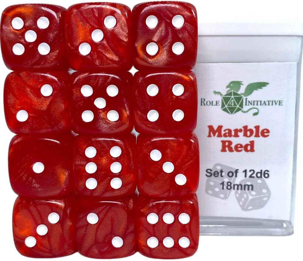 SET OF 12D6 PIPS DICE: MARBLE RED 18MM