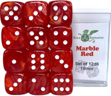 SET OF 12D6 PIPS DICE: MARBLE RED 18MM