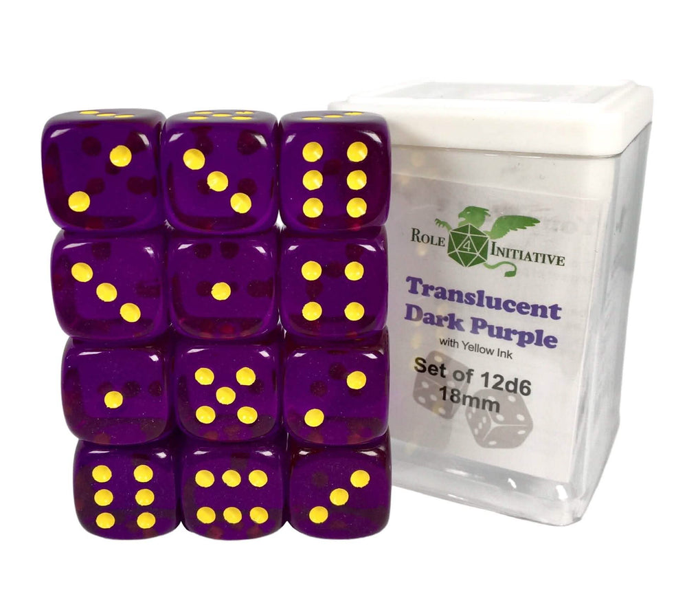 SET OF 12D6 PIPS DICE: TRANSLUCENT PRPL/YLLW 18MM