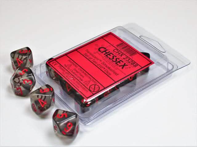 TRANSLUCENT 10-DIE SET D10 SMOKE W/RED
